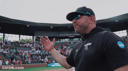 Man In Front Of Plainsman Park Stadium GIF
