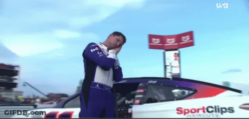 Man In Front Of Race Car Saying Sport Clips GIF