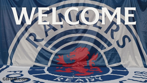 Man In Front Of Rangers Sign GIF
