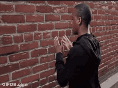 Man In Front Of Red Brick Wall GIF