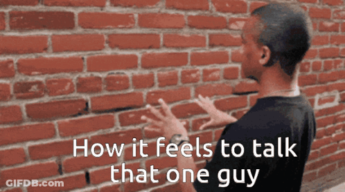 Man In Front Of Red Brick Wall Saying How It Feels To Talk That One Guy GIF