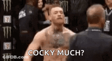 Man In Front Of Referee Saying Cocky Much GIF