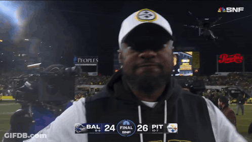 Man In Front Of Scoreboard Saying BAL 24 Final 26 PIT GIF