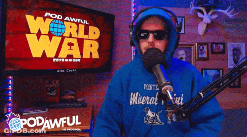 Man In Front Of Screen Saying World War GIF