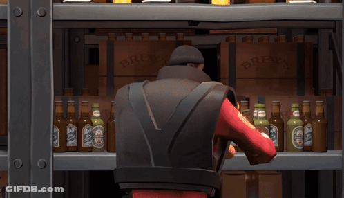 Man In Front Of Shelf Of Beer Bottles Including Brewdog GIF