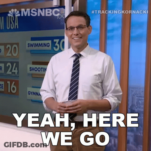 Man In Front Of Sign Saying Yeah Here We Go GIF