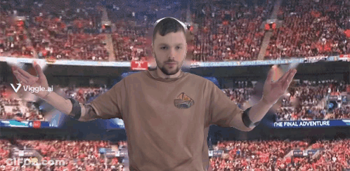 Man In Front Of Stadium Saying The Final Adventure GIF