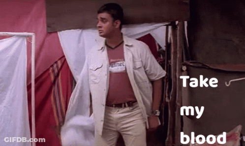 Man In Front Of Tent Saying Take My Blood GIF