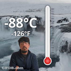 Man In Front Of Thermometer -42°C -44°F GIF