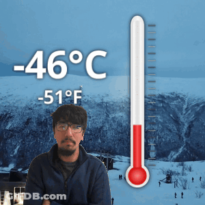 Man In Front Of Thermometer -46°C GIF