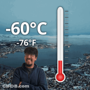 Man In Front Of Thermometer -76°F GIF