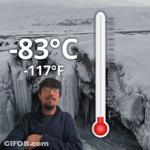 Man In Front Of Thermometer -83°C GIF