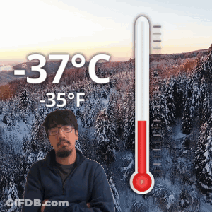 Man In Front Of Thermometer At -37 Celsius GIF