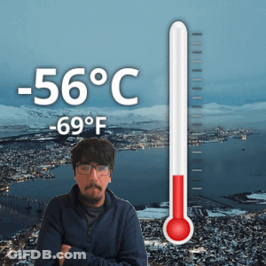Man In Front Of Thermometer Reading -56°C GIF