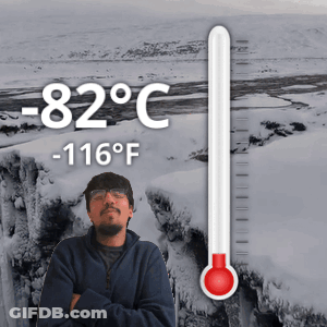 Man In Front Of Thermometer Reading -66 Celsius GIF