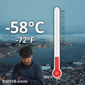 Man In Front Of Thermometer Saying -58 Degrees GIF
