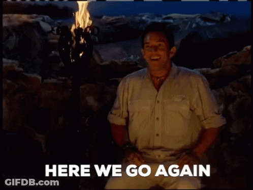 Man In Front Of Torch Saying Here We Go Again GIF