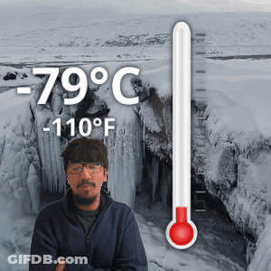 Man In Front Of Waterfall With Thermometer 79 Degrees GIF