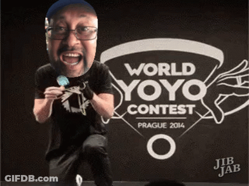 Man In Front Of World Yoyo Contest Sign GIF