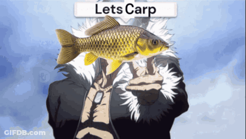 Man In Fur Coat Holding Carp Saying Lets Carp GIF