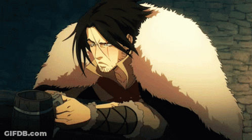 Man In Fur Coat Holding Wooden Mug GIF