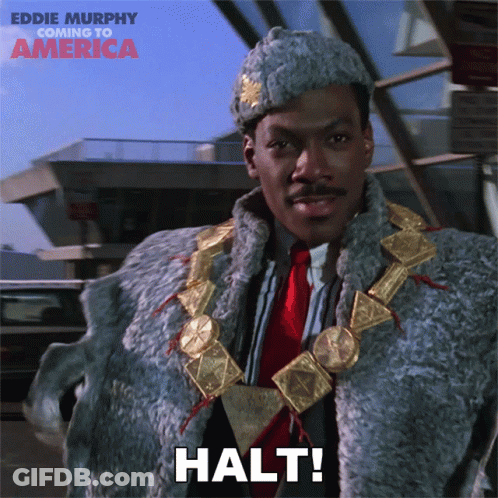 Man In Fur Coat Says Halt In Front Of Building GIF