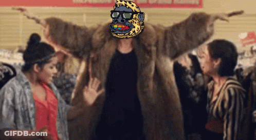 Man In Fur Coat With Cartoon Face GIF