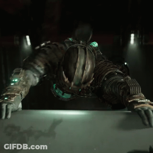 Man In Futuristic Suit Crawling GIF