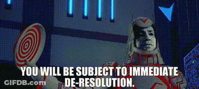 Man In Futuristic Suit Holding Target Saying You Will Be Subject To Immediate De-Resolution GIF