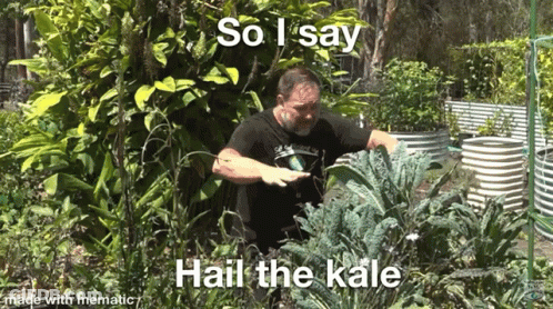 Man In Garden Saying Hail Kale GIF
