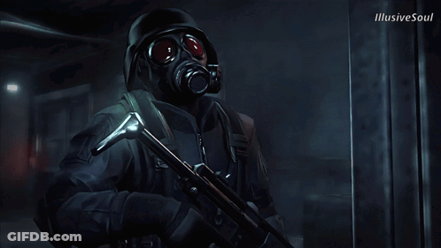 Man In Gas Mask Holding Gun Illusive Soul GIF