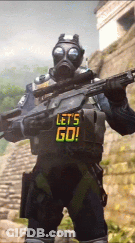 Man In Gas Mask Holding Rifle Saying Let's Go GIF