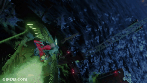 Man In Gas Mask Holding Spiderman Costume GIF