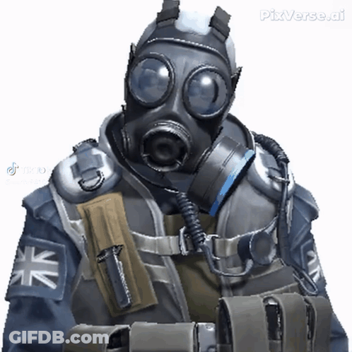 Man In Gas Mask With AK On Sleeve GIF