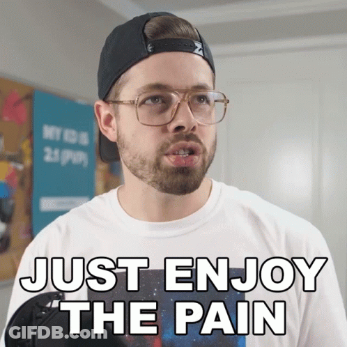 Man In Glasses And Baseball Cap Says Just Enjoy The Pain GIF
