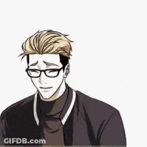 Man In Glasses And Black Jacket Smiling Looking Down GIF