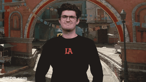 Man In Glasses And Black La Shirt GIF