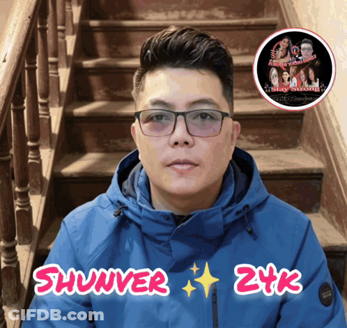 Man In Glasses And Blue Jacket With Shunver 24K GIF