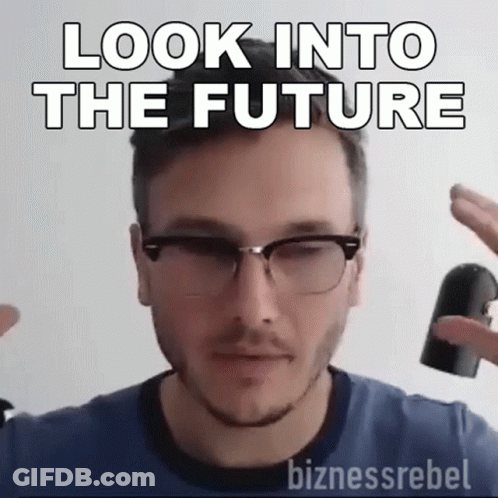 Man In Glasses And Blue Shirt Saying Look Into The Future GIF
