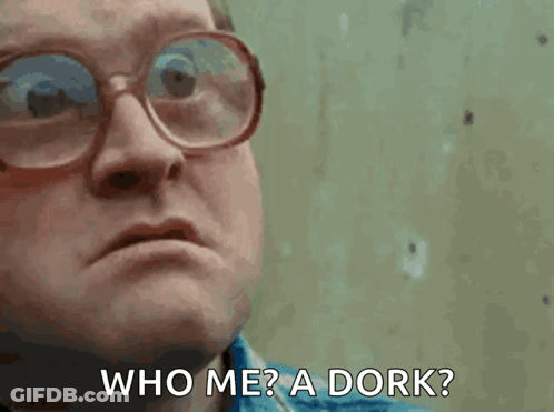 Man In Glasses And Blue Shirt Saying Who Me A Dork GIF