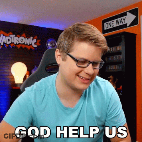 Man In Glasses And Blue Shirt Says God Help Us GIF