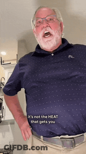 Man In Glasses And Blue Shirt Says It's Not The Heat That Gets You GIF
