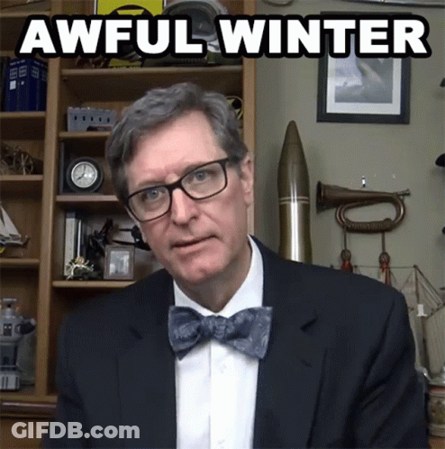 Man In Glasses And Bow Tie Saying Awful Winter GIF