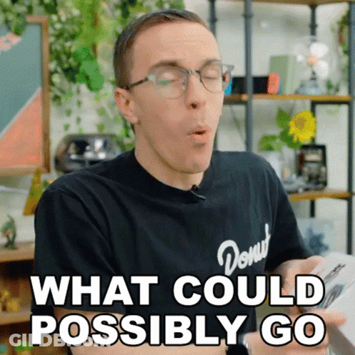 Man In Glasses And Donut T-Shirt Saying What Could Possibly Go GIF