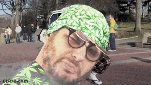 Man In Glasses And Green Bandana With Marijuana Leaves GIF