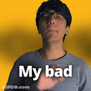 Man In Glasses And Grey Shirt Saying My Bad GIF
