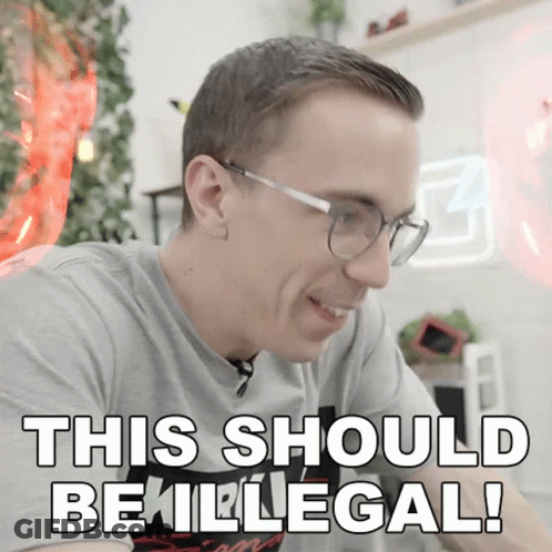 Man In Glasses And Grey Shirt Says This Should Be Illegal GIF