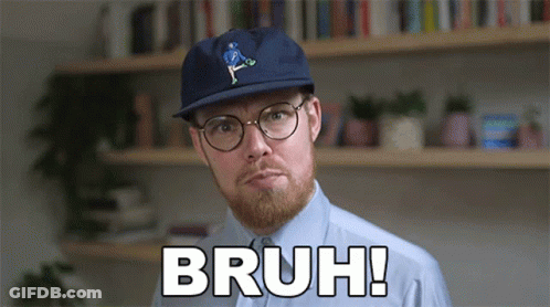 Man In Glasses And Hat Saying Bruh In Front Of Bookshelf GIF