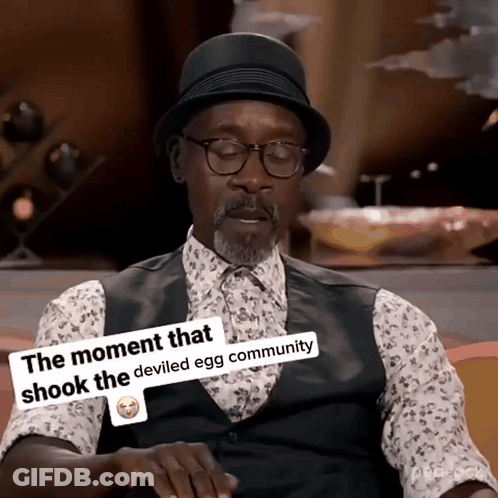 Man In Glasses And Hat Says The Moment That Shook The Deviled Egg Community GIF