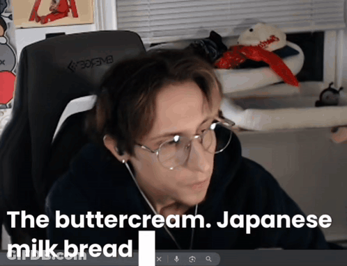 Man In Glasses And Headphones At Computer Saying Buttercream Japanese Milk Bread GIF